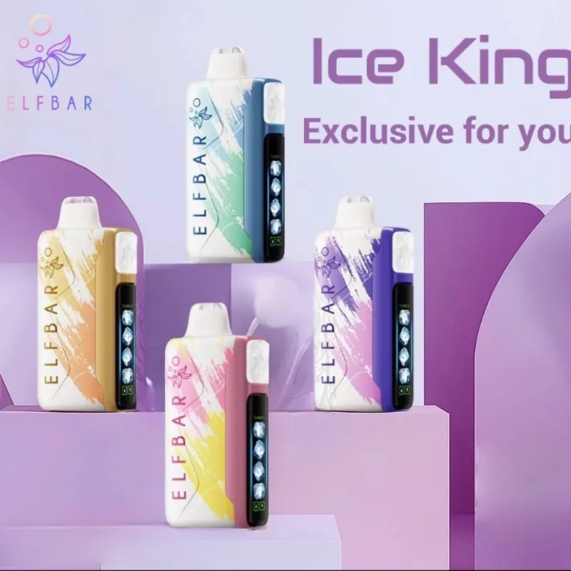 ELFBAR Ice King 30000 一次性电子烟采用彩色渐变设计和 LED 显示屏。