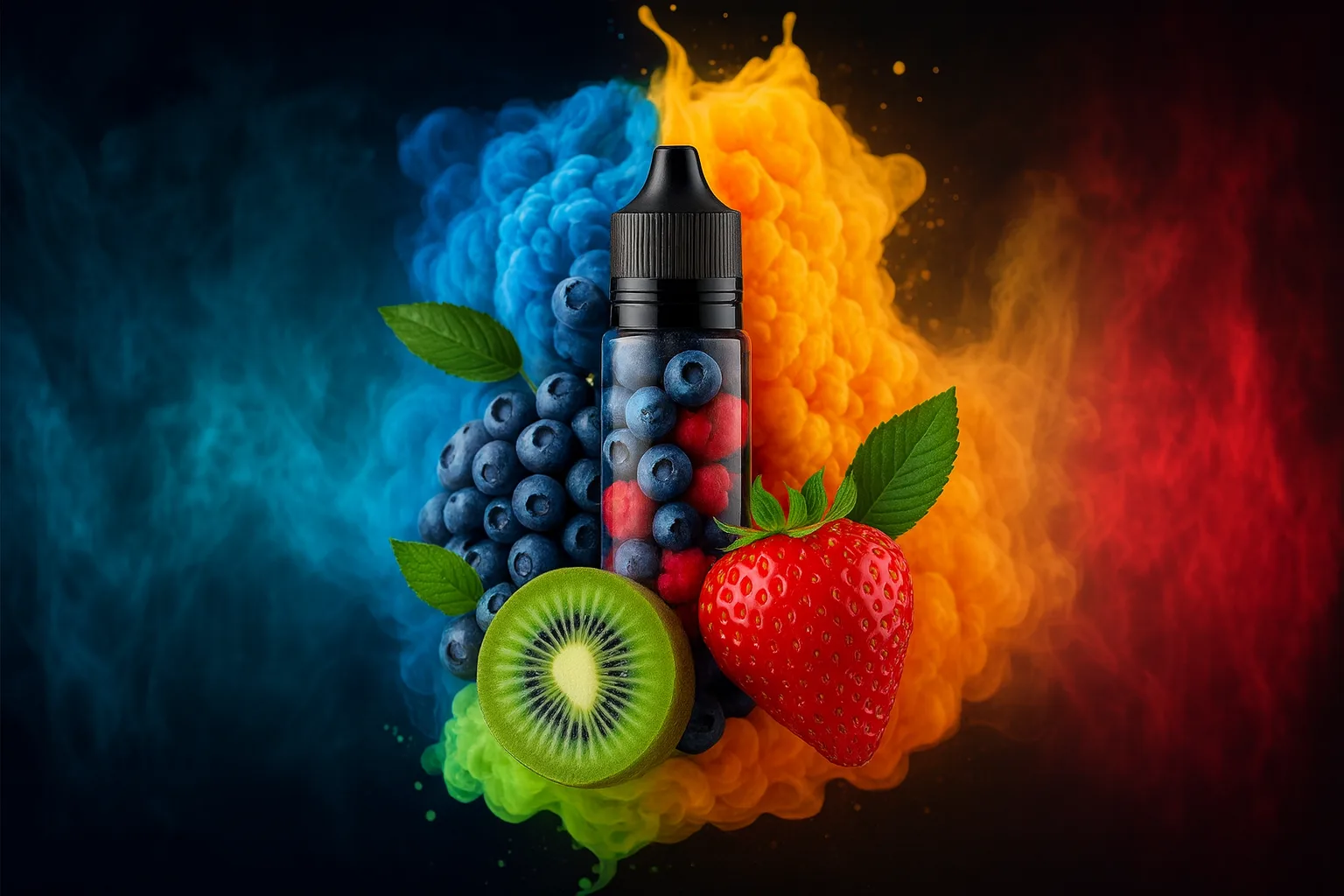 Colorful bottle with fruits symbolizing top Vape Flavors in Europe.