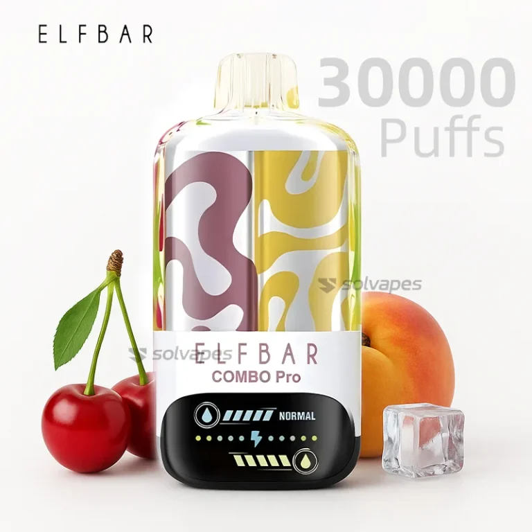 ELFBAR COMBO PRO 30000 disposable vape dual flavor with cherry, peach, and ice.