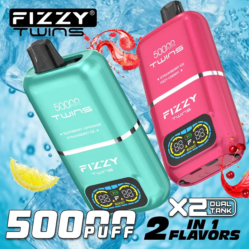 Fizzy Twins 50K dual flavor disposable vape with LED display