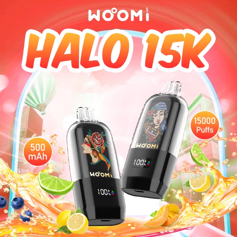 Woomi Halo 15000 Puffs Disposable Vape with fruity flavours and LED display