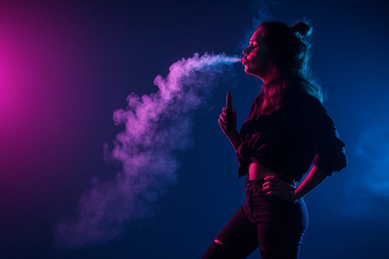 Women vaping Europe – colorful smoke, stylish nightlife vape culture