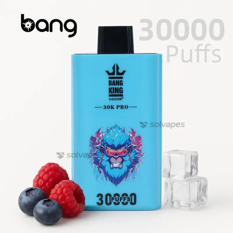 Bang King PRO 30000 disposable vape in Blueberry Raspberry flavors.