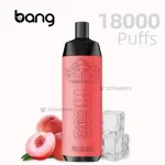 Bang Crown Bar 18000 Peach Ice flavor disposable vape and packaging.