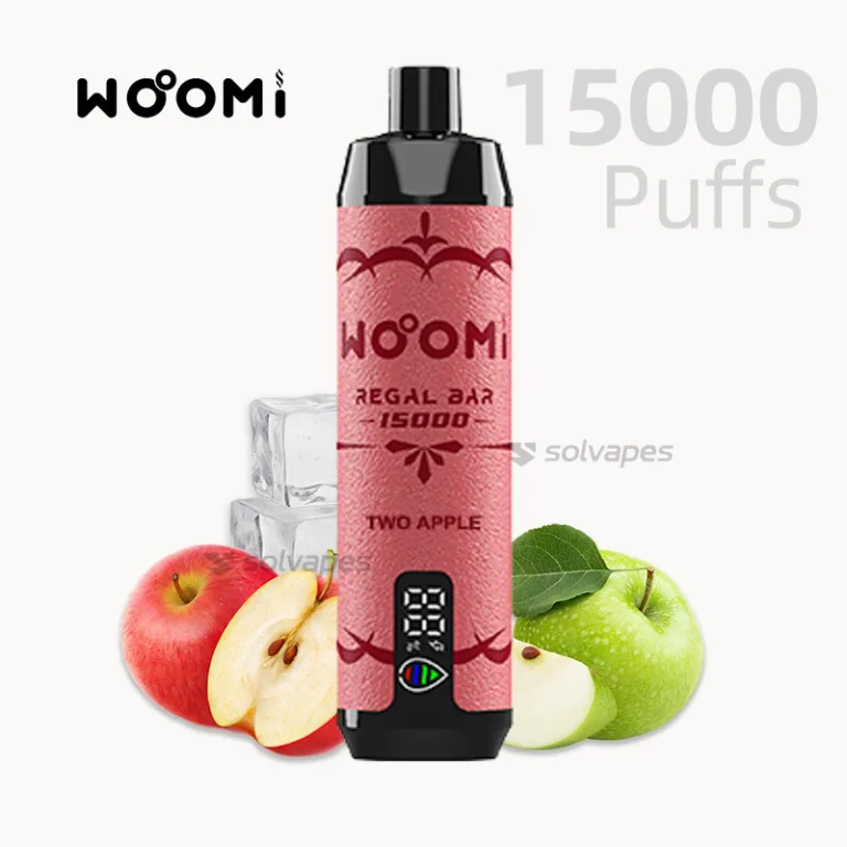 Woomi Regal Bar 15000 disposable vape Two Apple flavor with purple design.