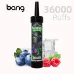 Bang King 36000 blueberry raspberry disposable vape and packaging.