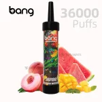 Bang King 36000 peach mango watermelon disposable vape and packaging.