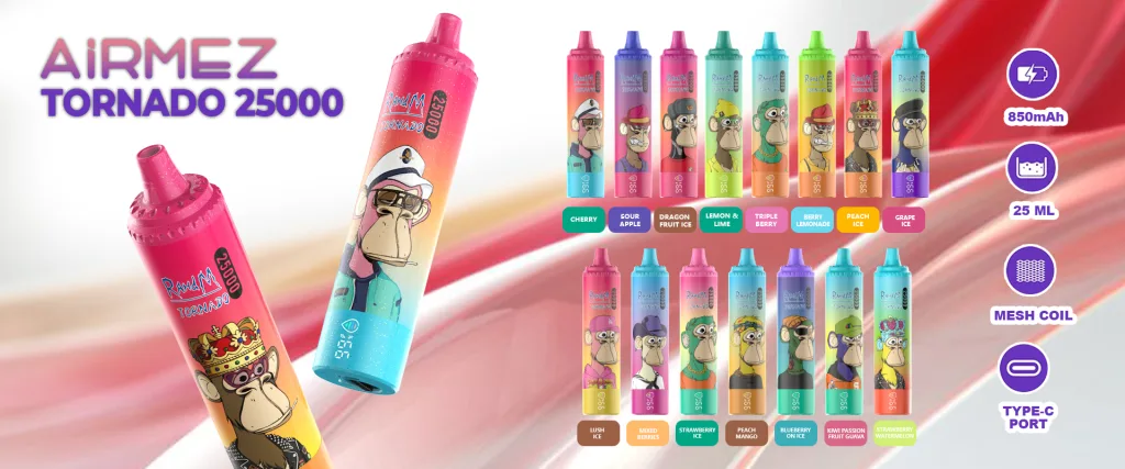 AIRMEZ 25000 Puffs Disposable Vape. Featuring mesh coil technology and a sleek design, this vape delivers refreshing, consistent vapor for a satisfying experience.
