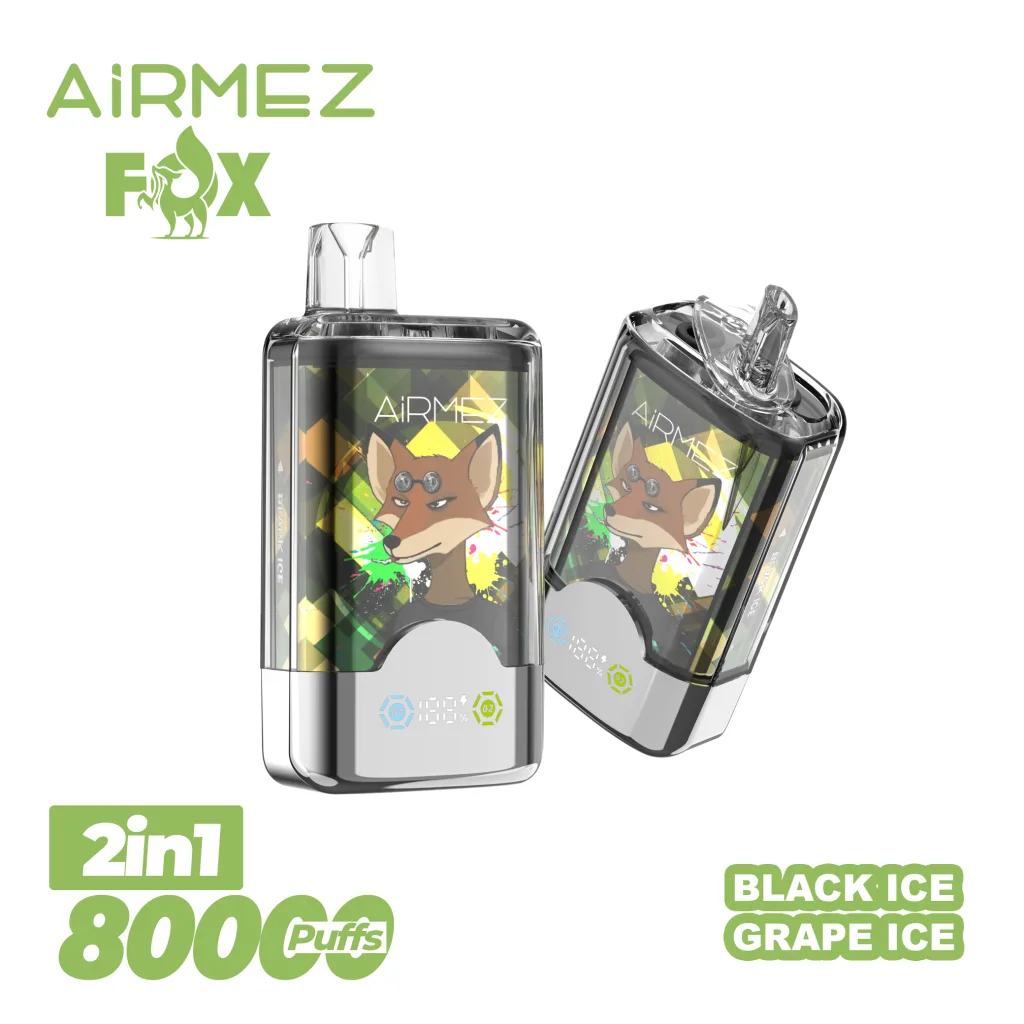 AIRMEZ 80000 Puffs Disposable Vape with Strawberry Watermelon,Strawberry Raspberry and Lemon Lime flavors, featuring a sleek design and colorful graphics.