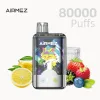 AIRMEZ 80000 Puffs Disposable Vape with Berry Lemonade,Lemon Lime flavors, featuring a sleek design and colorful graphics.