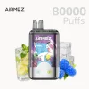 AIRMEZ 80000 Puffs Disposable Vape with Blue Razz Lemonade,Blue Razz and Lemon Lime flavors, featuring a sleek design and colorful graphics.
