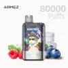 AIRMEZ 80000 Puffs Disposable Vape with Blueberry On Ice,Blueberry Raspberry flavors, featuring a sleek design and colorful graphics.