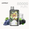 AIRMEZ 80000 Puffs Disposable Vape with Grape Ice,Black Ice and Lemon Lime flavors, featuring a sleek design and colorful graphics.