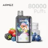 AIRMEZ 80000 Puffs Disposable Vape with Mixed Berries,Dr Blue and Lemon Lime flavors, featuring a sleek design and colorful graphics.
