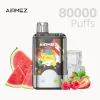 AIRMEZ 80000 Puffs Disposable Vape with Strawberry Watermelon,Strawberry Raspberry and Lemon Lime flavors, featuring a sleek design and colorful graphics.