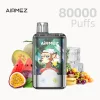 AIRMEZ 80000 Puffs Disposable Vape with Tropical Fruit,Love 66 and Lemon Lime flavors, featuring a sleek design and colorful graphics.