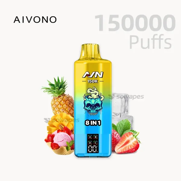 AIVONO AIM AVN 150000 Puffs Disposable Vape with Strawberry Ice,Mango,Pineapple,Ice Cream flavors.