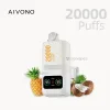 AIVONO 20000 Puffs Disposable Vape featuring Pineapple Coconut Ice flavor with LED display.