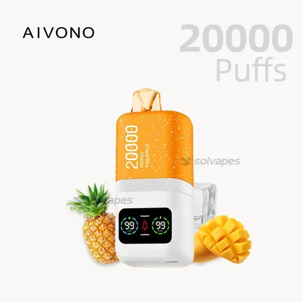 AIVONO 20000 Puffs Disposable Vape featuring Pineapple Mango flavor with LED display.