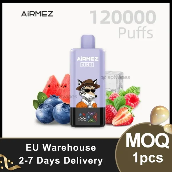 Enjoy 120,000 puffs of rich flavor with the Airmez 4-in-1 Disposable Vape. Featuring 4 unique flavors in one device
