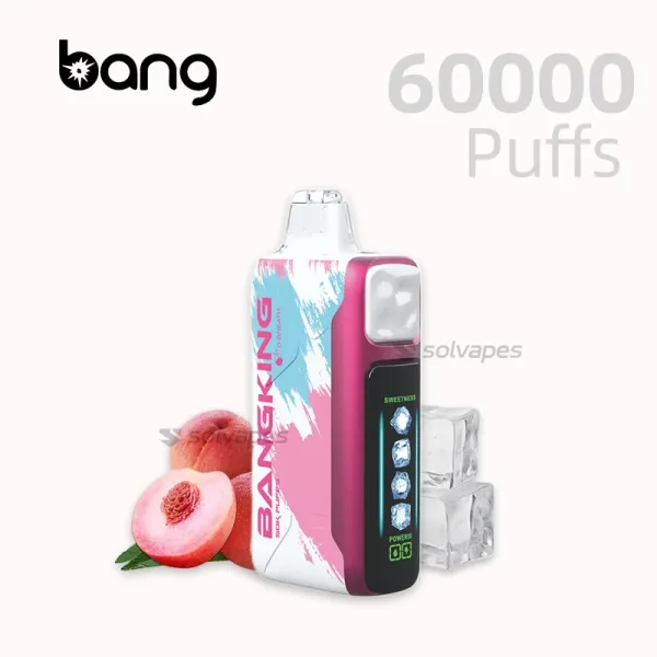 The Bang King Ice Cool 60K Disposable Vape offers 60,000 puffs, 25ml e-liquid, and adjustable coolness for a customizable vaping experience.