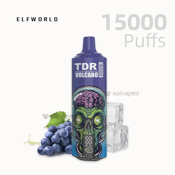 ELFWORLD TDR15000 Grape Ice disposable vape with digital display