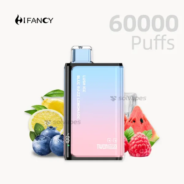 HIFANCY TWIN MAX 60000 Puffs Disposable Vape with Blue Razz Lemonade /Lush Ice flavors.